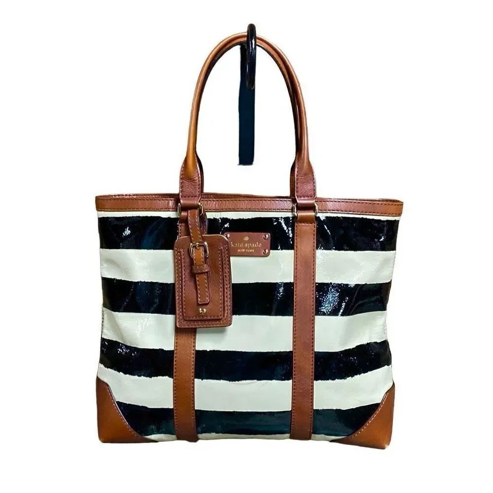 Kate Spade Brown Black & Cream Stripe Tote Bag